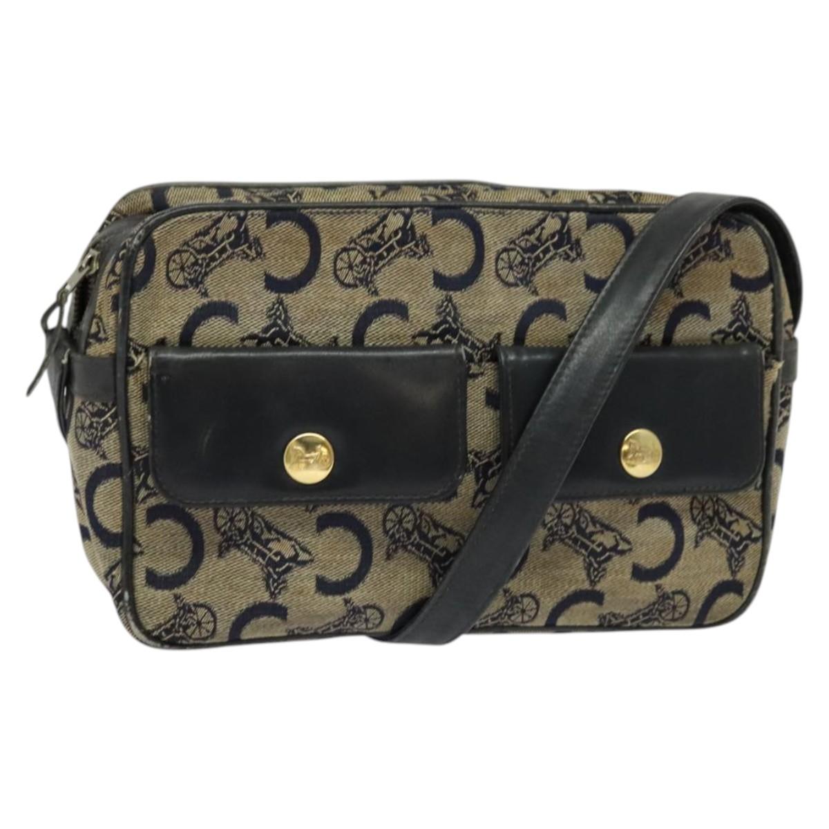 Celine C Sulky Shoulder Bag Canvas Navy Gold